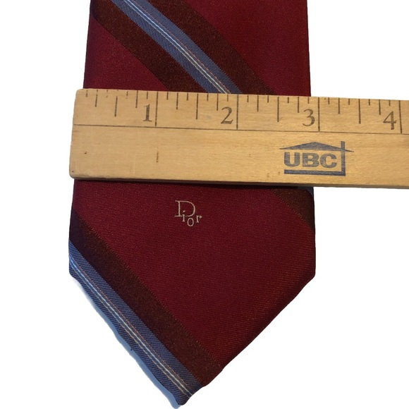 Dior Men's Burgundy and Blue Striped Tie - Picture 5 of 5